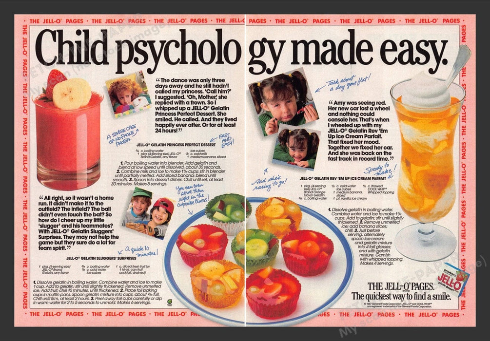1987 Jell-O Recipes "Child Psychology made easy" Print Advertisement (2 Pages)