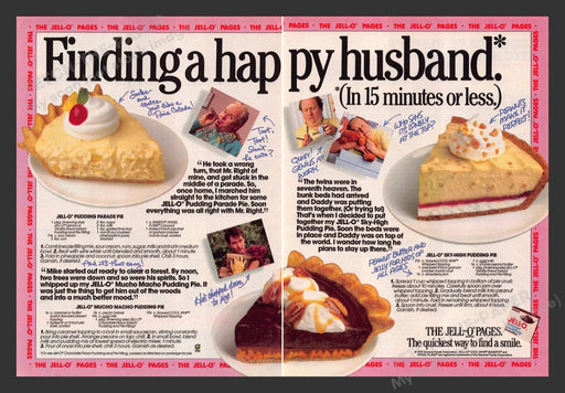 1987 Jell-O Recipes "Finding a Happy Husband" Print Advertisement (2 Pages)