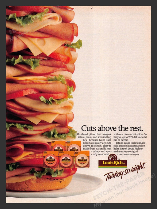 1987 Louis Rich Turkey Sandwhich "Cuts above the rest" Print Advertisement Ad