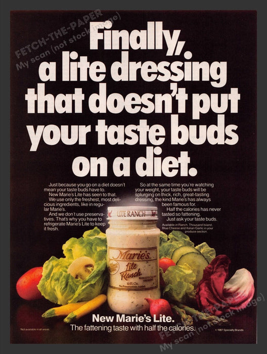 1987 Marie's Lite Ranch Dressing Print Advertisement Ad