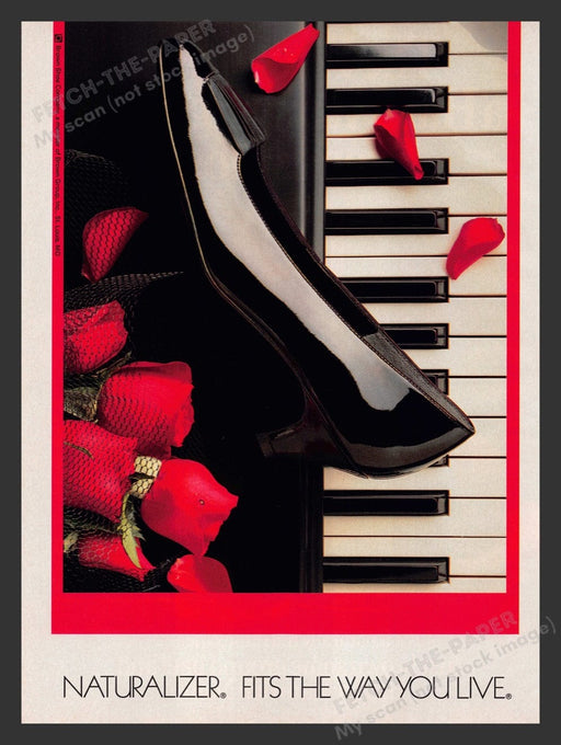 1987 Naturalizer Shoes "Fits the way you live" Piano Roses Print Advertisement