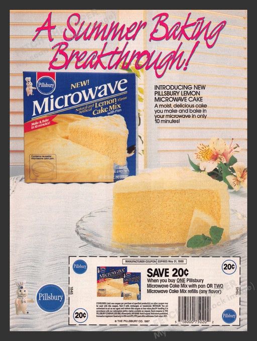 1987 Pillsbury Microwave Lemon Cake Mix Print Advertisement Ad