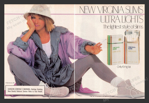 1987 Virginia Slims Ultra Lights Cigarettes Purple Print Advertisement (2 Pages)