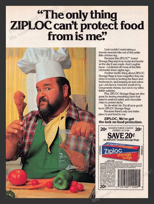 1987 Ziploc Storage Bags w/ Dom Deluise Print Advertisement Ad