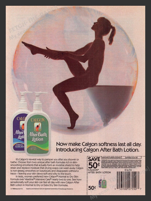 1988 Calgon After Bath Lotion Nude Silhouette Woman Print Advertisement Ad