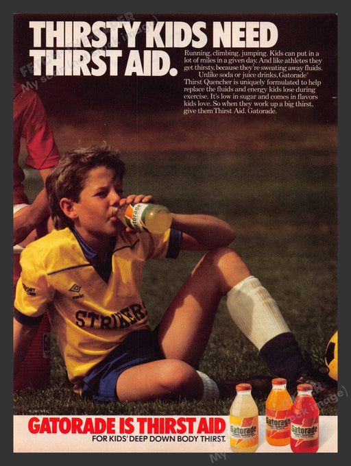 1988 Gatorade Thirstaid Drink Boy Socker Player Print Advertisement Ad
