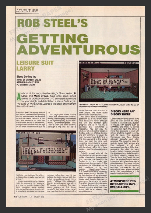 1988 Leisure Suit Larry Video Game Magazine Preview / Review