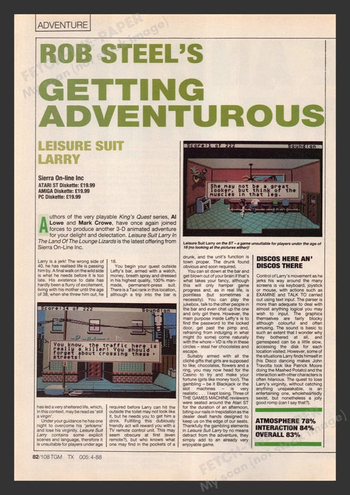 1988 Leisure Suit Larry Video Game Magazine Preview / Review