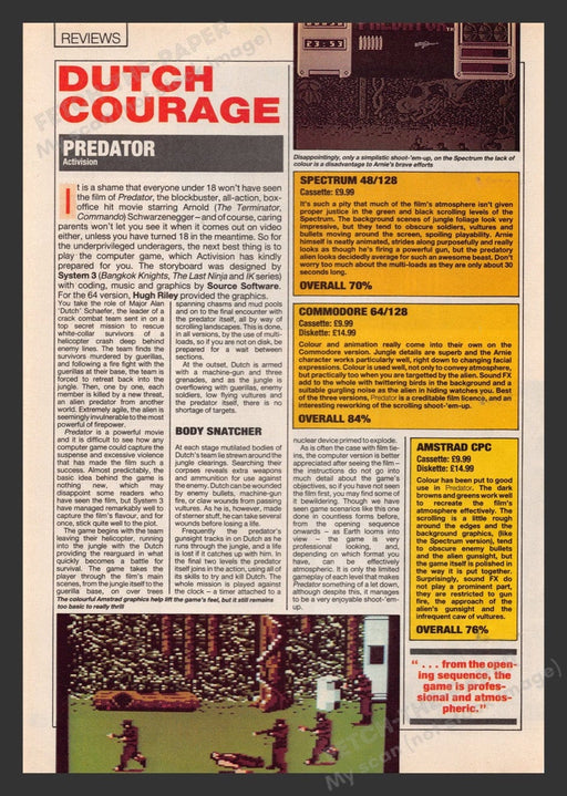 1988 Predator Video Game Magazine Preview / Review