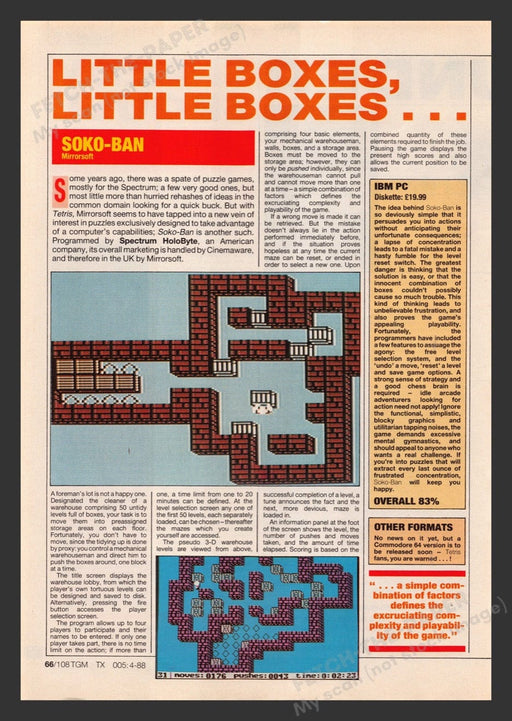 1988 Soko-Ban Video Game Magazine Preview / Review