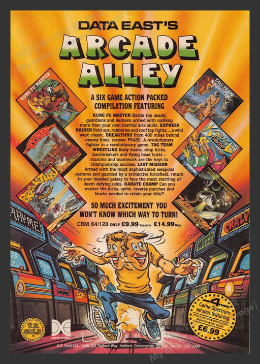 1988 U.K. Arcade Alley: 6 Game Compilation Video Game Print Advertisement