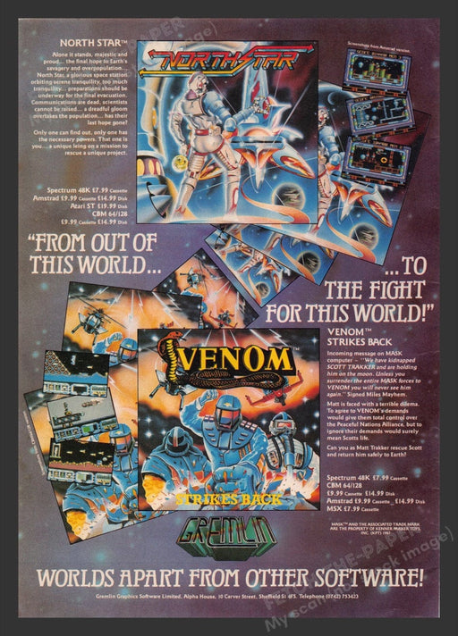 1988 U.K. Exclusive North Star & Venom Strikes Back Video Game Print Ad