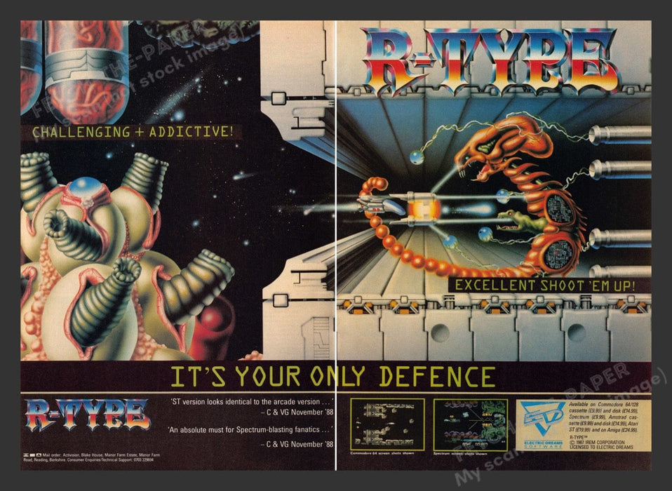 1988 U.K. Exclusive R-Type "It's your only defense" Video Game Print Ad (2 pgs)