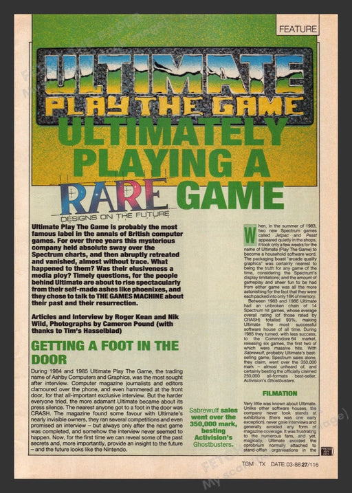 1988 U.K. Exclusive Ultimate Play the Game Video Game Magazine Article ( 5 pgs)