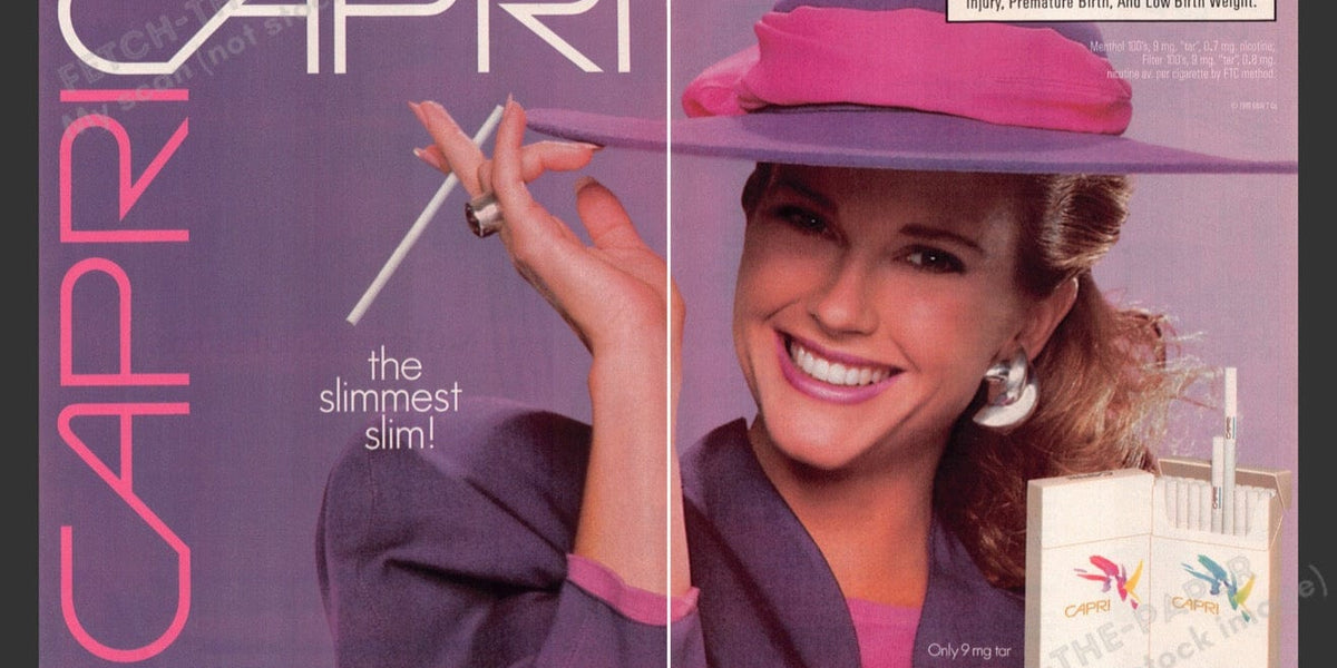 capri purple cigarettes 1989 Capri Slims Cigarettes Purple Sexy Print Advertisement (2 Pages)