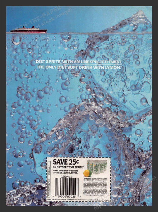 1989 Diet Sprite Glass with Lymon Ship on Top Print Advertisement Ad