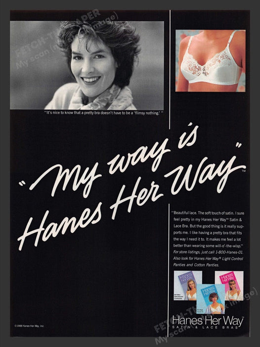 1989 Hanes Her Way Satin & Lace Bras Print Advertisement Ad