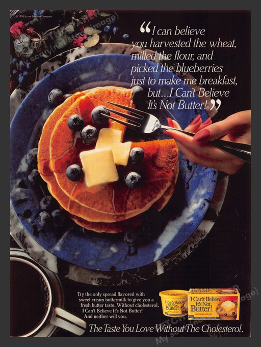 1989 I Can't Believe It's Not Butter Blueberry Pancakes Print Advertisement Ad