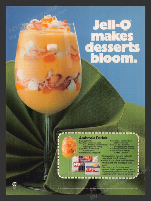 1989 Jell-O Ambrosia Parfait Recipe Print Advertisement Ad