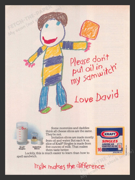 1989 Kraft American Singles David Illustration Print Advertisement Ad