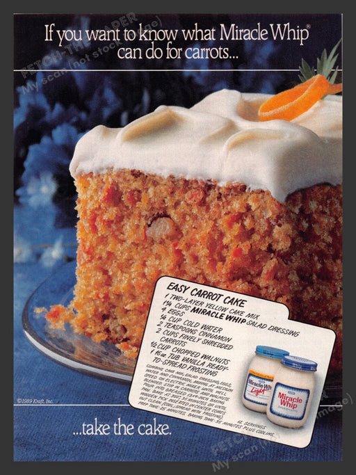 1989 Kraft Miracle Whip "Easy Carrot Cake" Recipe Print Advertisement Ad