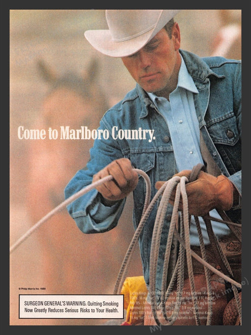 1989 Marlboro Country Cigarettes Roping Cowboy Print Advertisement Ad
