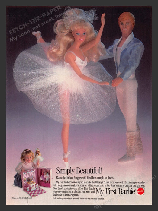 1989 Mattel My First Barbie Ballerina with Ken Ballet Print Advertisement Ad