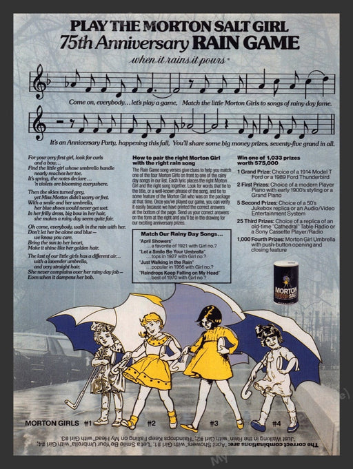 1989 Morton Salt 75th Anniversary Rain Game Print Advertisement Ad