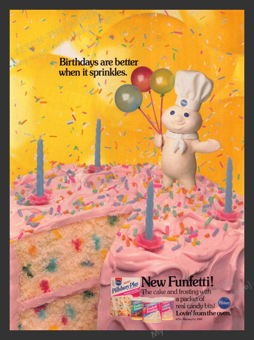 1989 Pillsbury Funfetti Cake! Sprinkles Doughboy Print Advertisement Ad