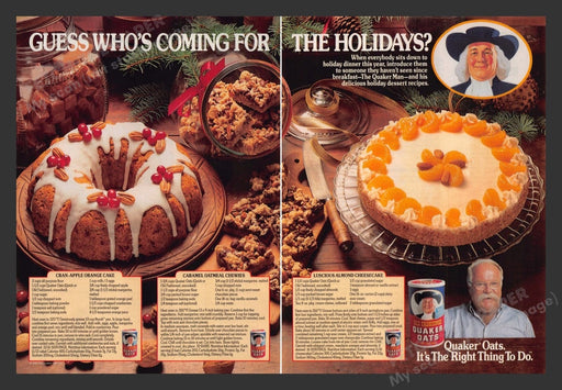 1989 Quaker Oats Holiday Recipes Wilford Brimley Print Advertisement (2 Pages)