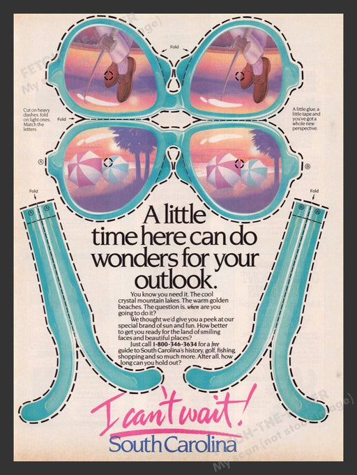 1989 South Carolina Travel Promo Sunglasses Print Advertisement Ad