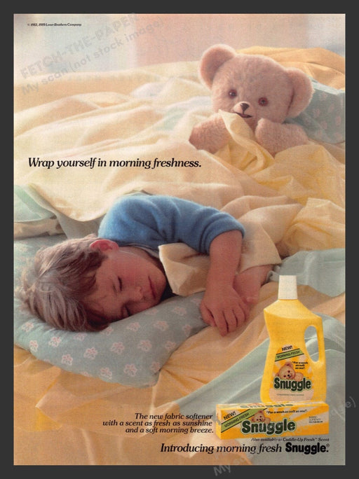 1989 Snuggle Morning Fresh Bear Boy Sleeping Print Advertisement Ad