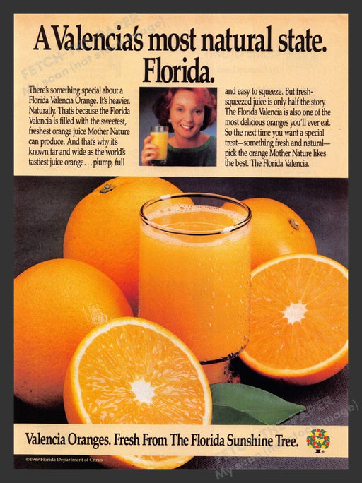 1989 Valencia Oranges Florida Sunshine Tree Print Advertisement Ad