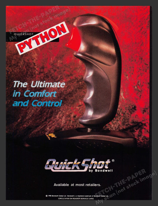 1990 Bondwell Quick Shot Python Video Game Controller Print Advertisement Fetch the Paper!