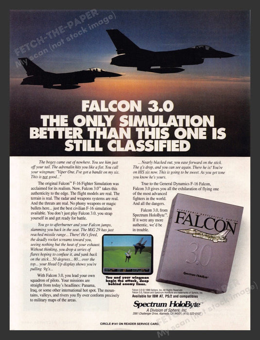 1990 Falcon 3.0 Video Game Print Advertisement Fetch the Paper!