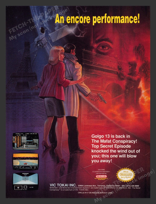 1990 Golgo 13: The Mafat Conspiracy Video Games Print Advertisement Fetch the Paper!