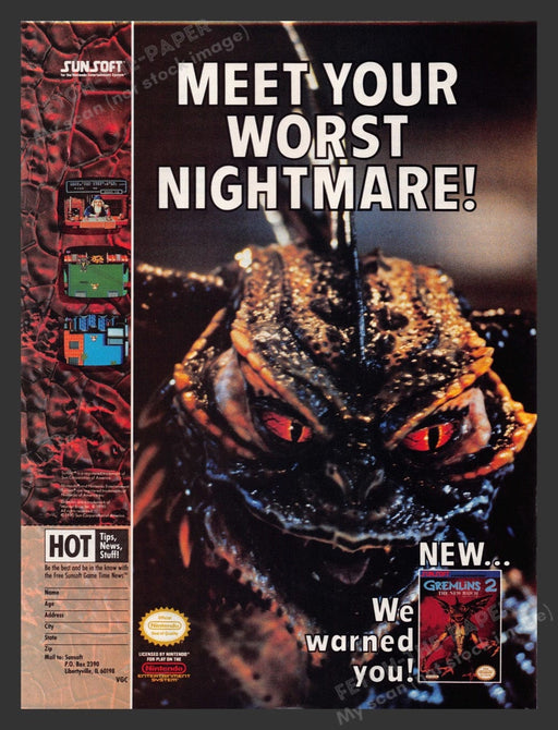 1990 Gremlins 2: The New Batch Video Game Print Advertisement Fetch the Paper!