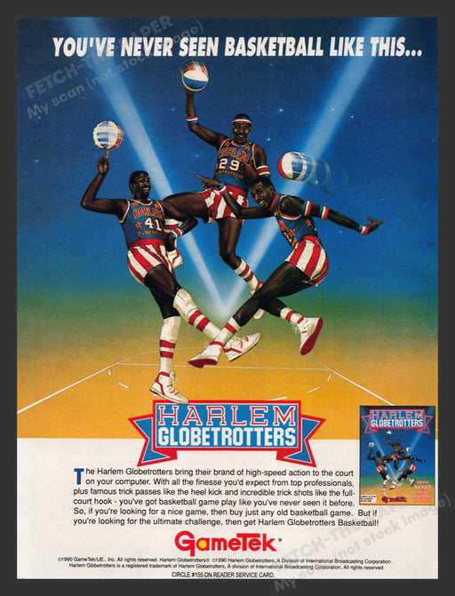 1990 Harlem Globetrotters Basketball Video Game Print Advertisement