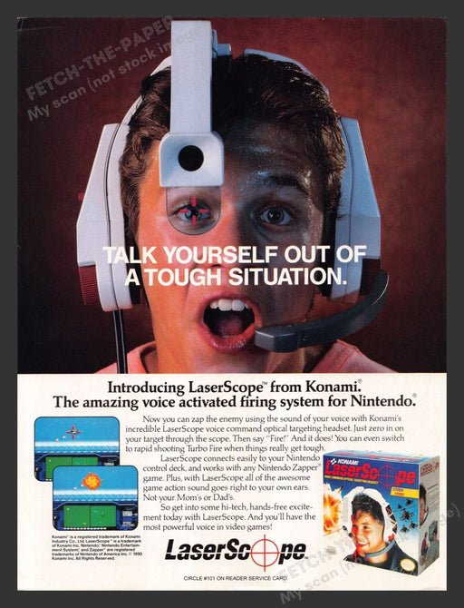 1990 Konami Laser Scope for Nintendo Video Game Print Advertisement Fetch the Paper!
