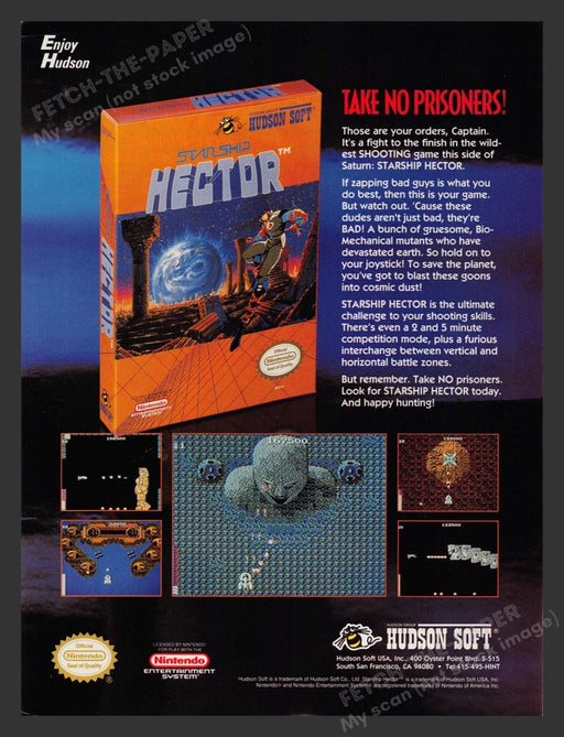 1990 Starship: Hector Video Game Print Advertisement Fetch the Paper!