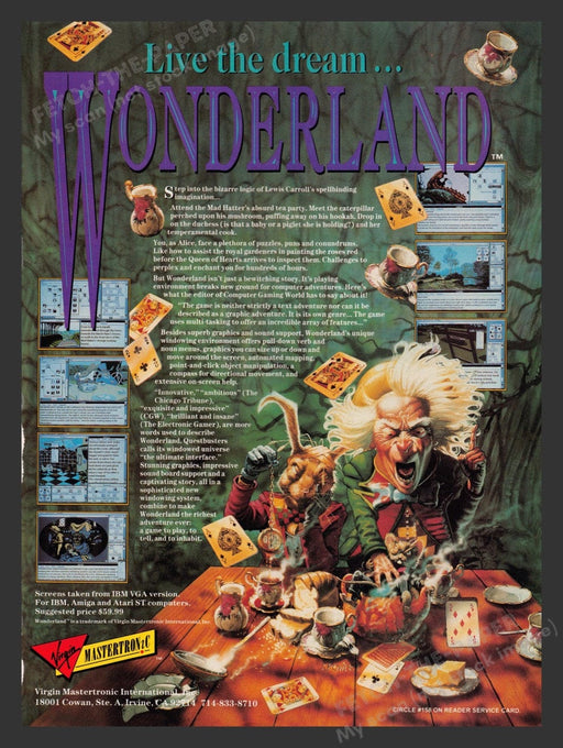 1990 Wonderland "Live the dream" Video Game Print Advertisement Fetch the Paper!