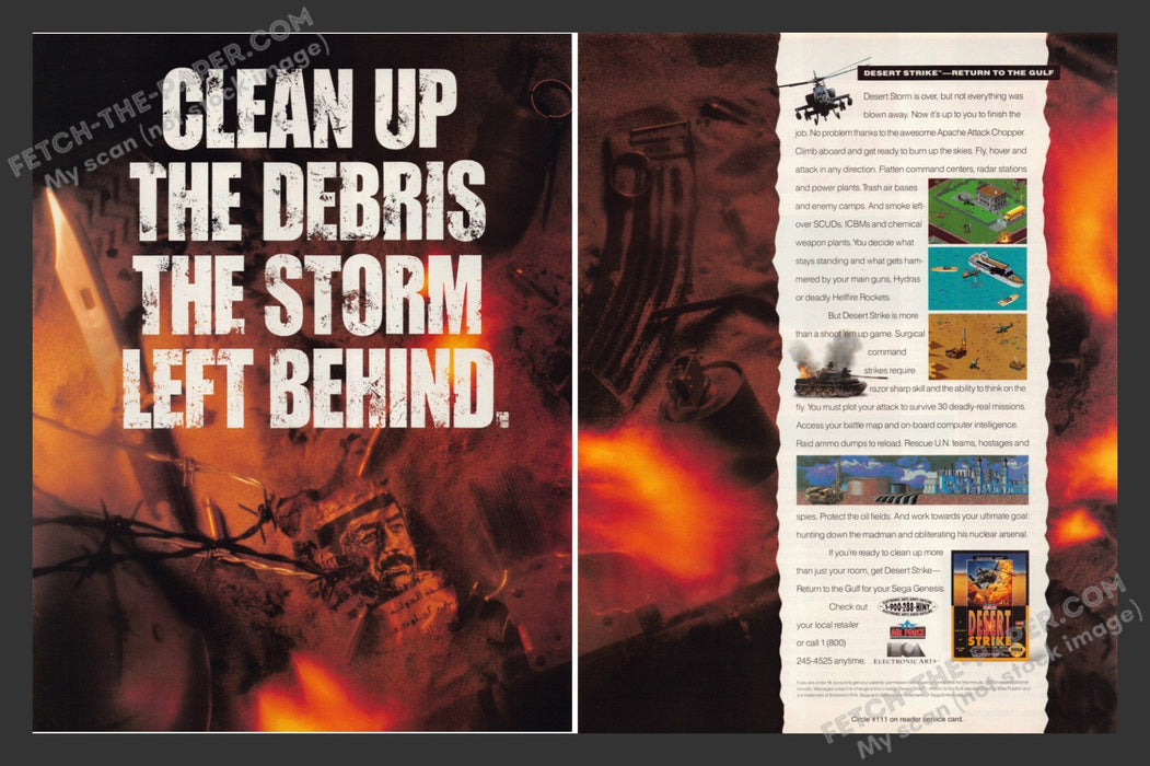 1991 Print Advertisement 2 Page Desert Strike Video Game Ad.