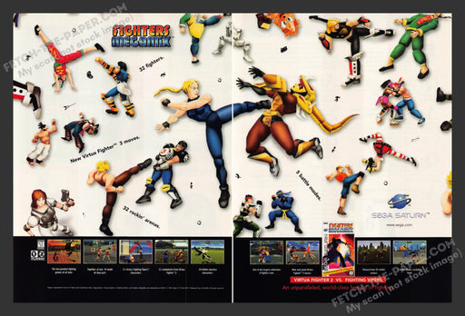 1997 Print Advertisement 2 Page Fighters Megamix Video Game Ad.