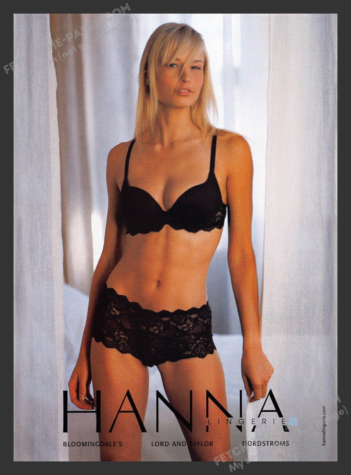 1990s Print Advertisement Hanna Lingerie Black Bra & Panty Ad.