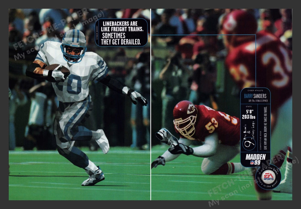 1998 Madden 99 Barry Sanders (Detroit) Video Game Print Advertisement (2 Pages)