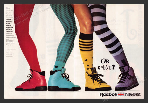 1990 Reebok It's Time to Play Colored Stockings Print Advertisement (2 Pages)