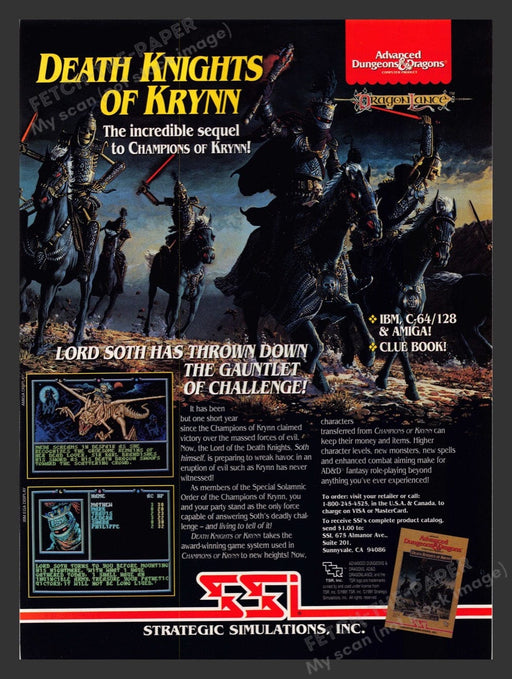 1991 D & D Death Knights of Krynn Video Game Print Advertisement Fetch the Paper!