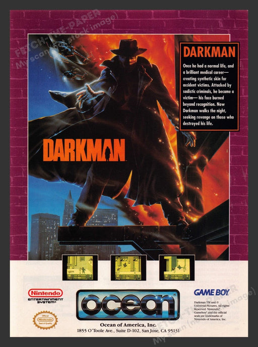 1991 Darkman Game Boy Video Game Print Advertisement