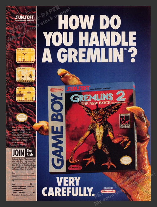 1991 Gremlins 2: The New Batch Video Game Print Advertisement Fetch the Paper!