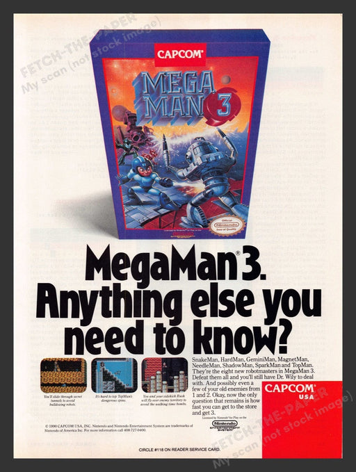 1991 Mega Man 3 Video Game Print Advertisement Fetch the Paper!